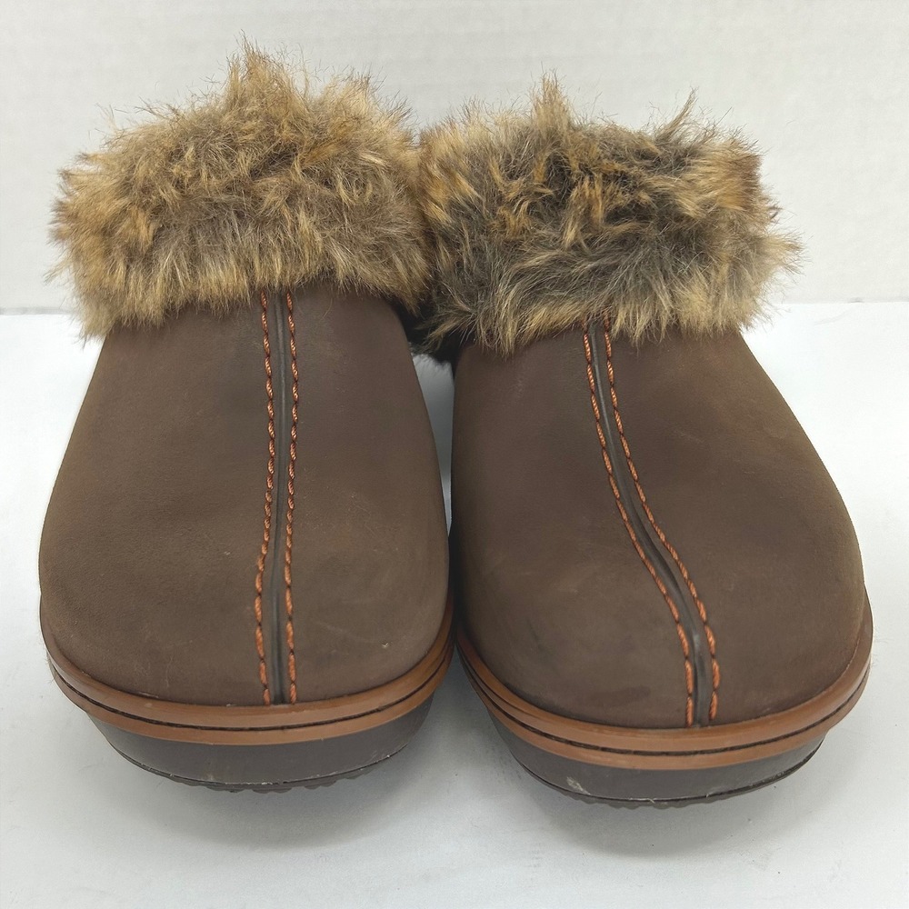 Crocs Cabin Core Faux Fur Trim Platform Clog Mules 6 Brown Y2K Bohemian Retro